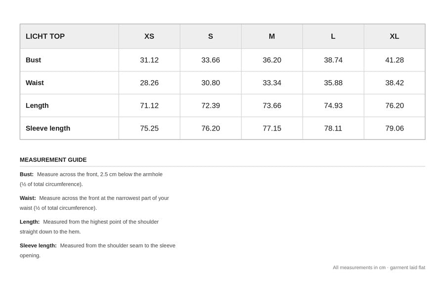 Size chart